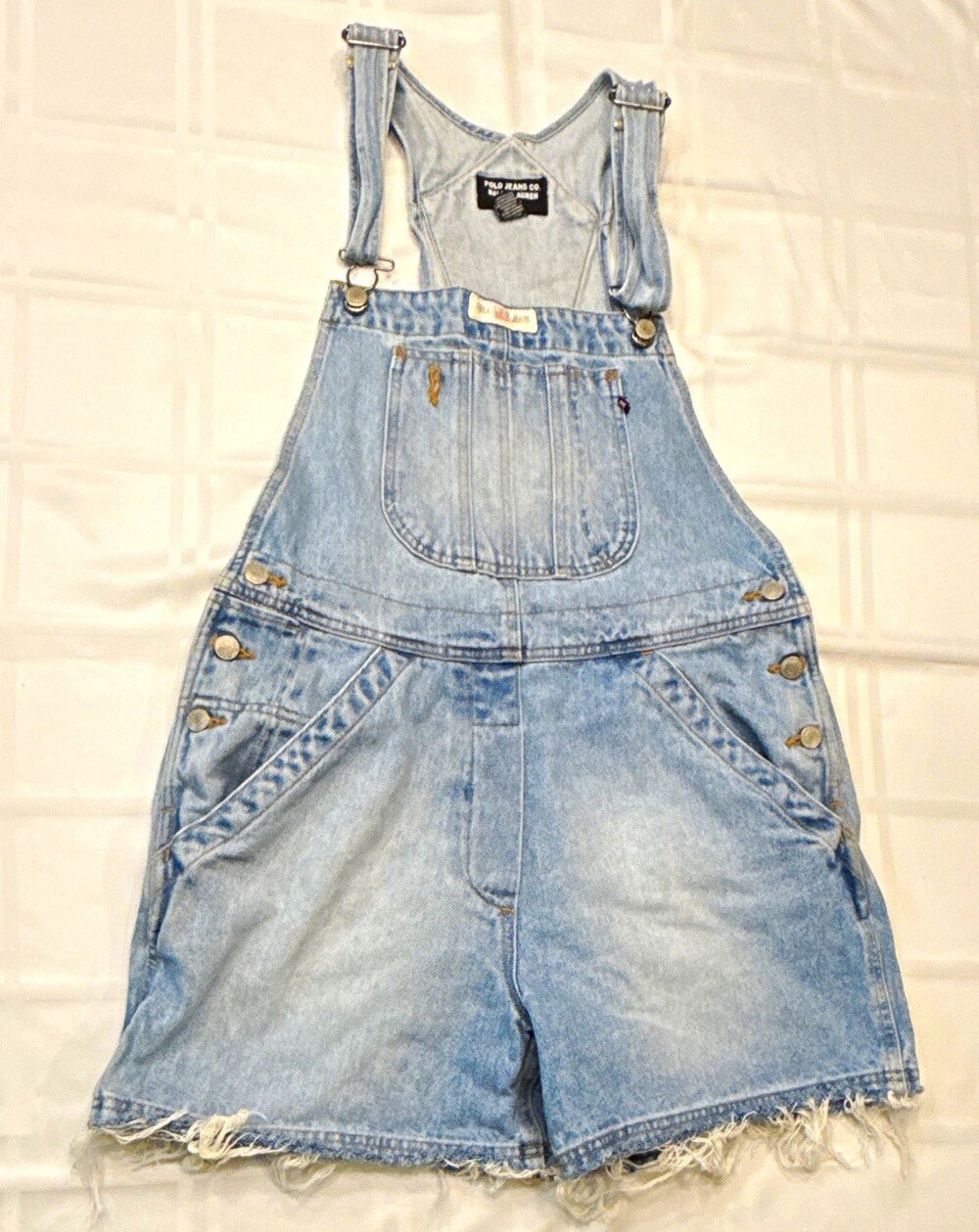 VTG 90s Polo Jeans Co Ralph Lauren Denim Shortalls Light Wash Women's L Grunge